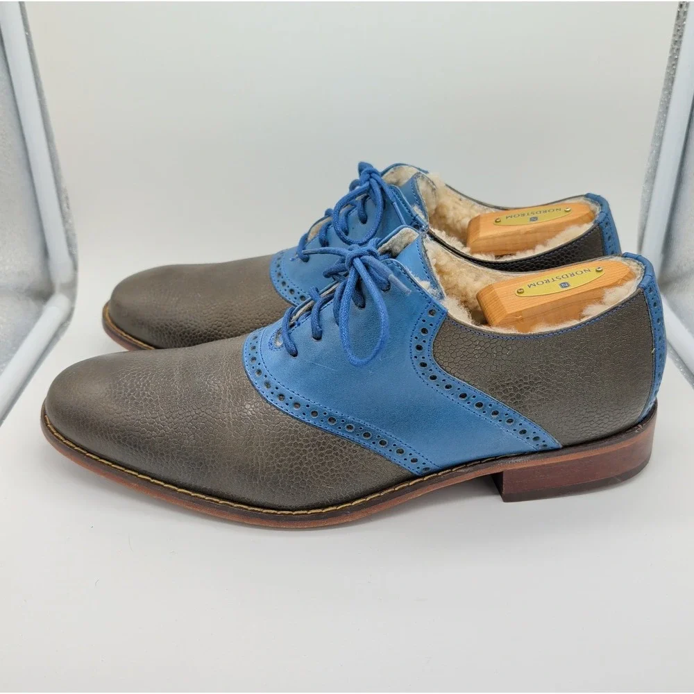 Cole Haan Saddle Oxford Men 10 Brown Blue Excellent Shearling Nike Air C10398